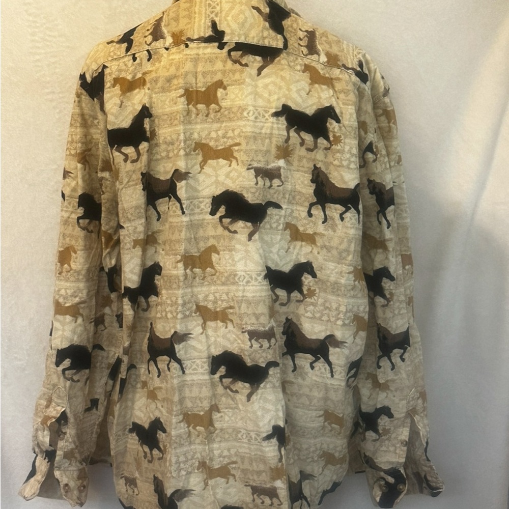 #1279 Horse Print Button-Up Corduroy Shirt Size Large - Picture 2 of 3